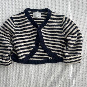 Zara Girls Navy & Cream Striped Knit Bolero Cardigan